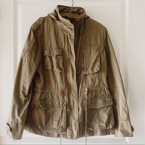 Zara Green Military Parka Jacket Army Coat Zip Up
